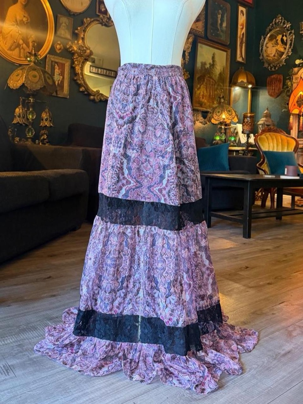 Bebe Lace Trim Maxi Skirt – XS | Boho Gothic Fairy Grunge